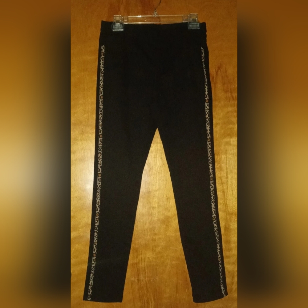 Girl's Wonder Nation Black Leopard Print Side Stripe Pull-on Jeggings XXL (18)